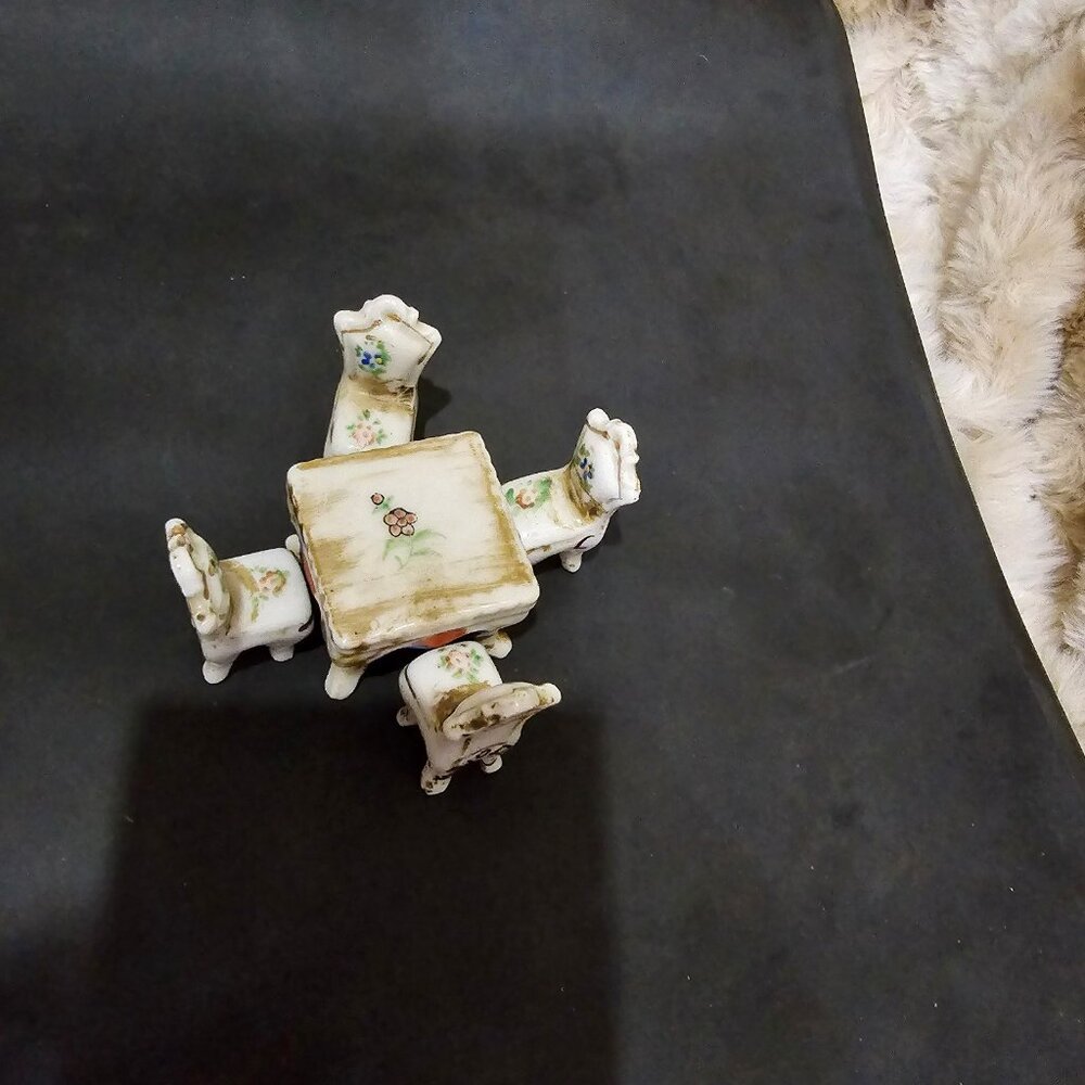 Vintage porcelain doll house furniture miniatures table & chairs Japan set of 5